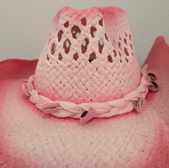 Vintage Coastal Headwear Pink Tea Stain Straw COWBOY HAT WESTERN cowgirl - Picture 5 of 10